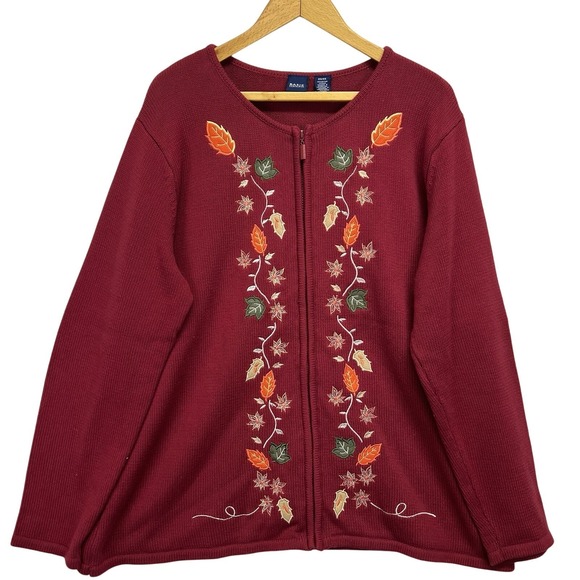 Vintage Basics Edition Women's 2X Embroidered Cardigan Full Zip Fall Leaves Y2K - Picture 1 of 8